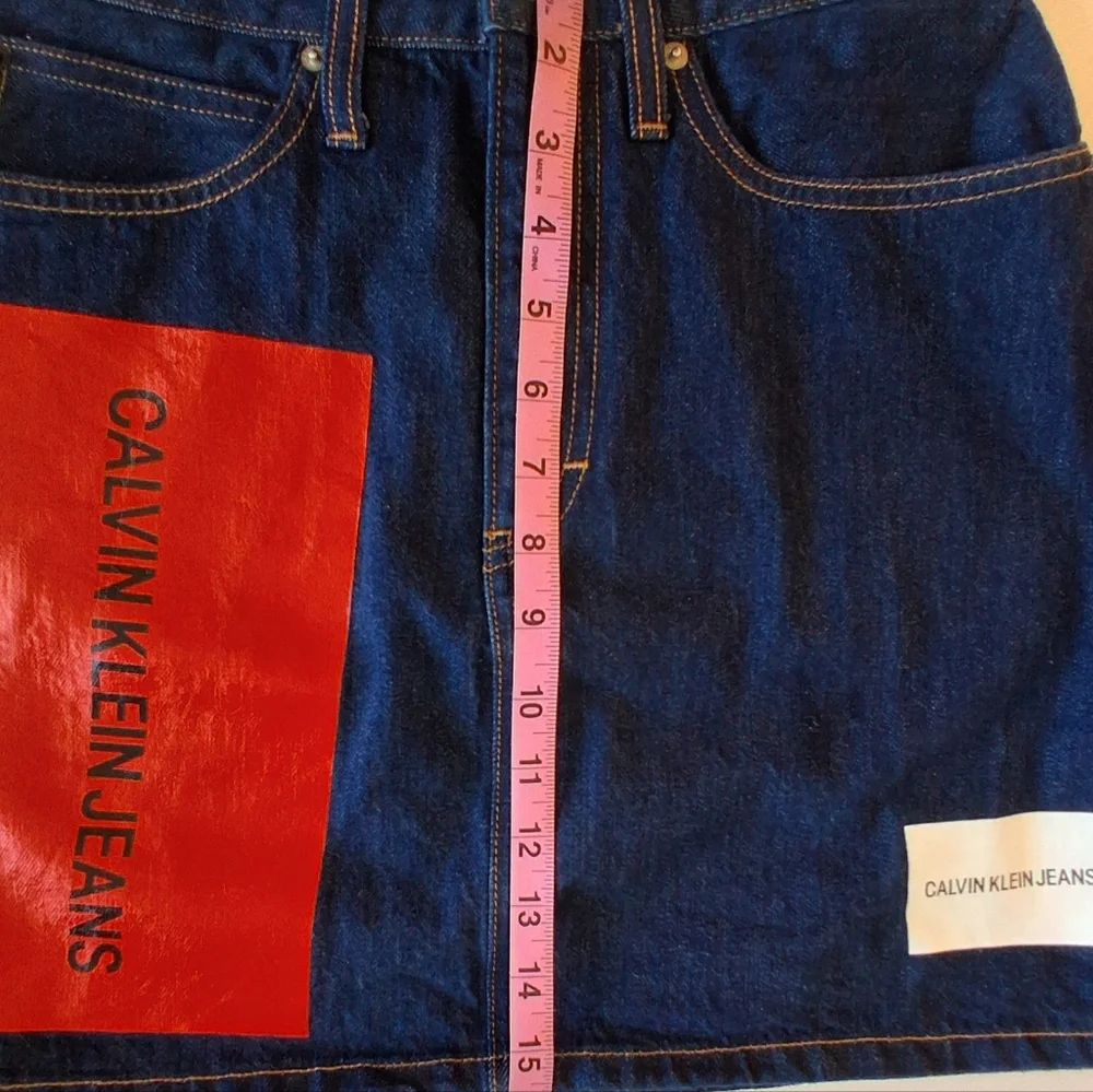 Calvin Klein Logo Block Color Block Stretch Denim Mini Skirt Women's Sz 27